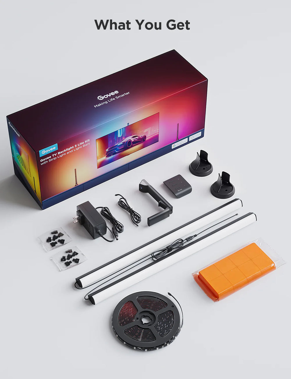 GOVEE TV BACKLIGHT 3 LITE KIT WITH STRIPLIGHT AND LIGHT BAR